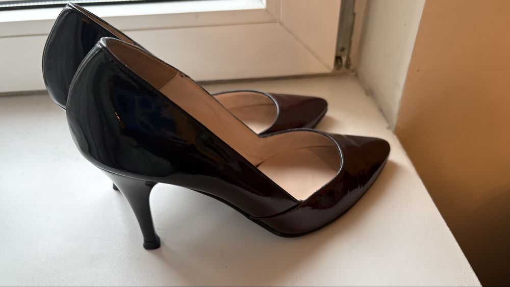 Pantofi piele naturala burgundy  visiniu cu toc 36