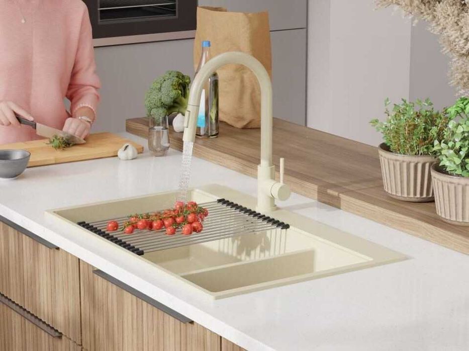 БЕжава кухненска гранитна мивка Осло 80 Duo Top 780x500 мм