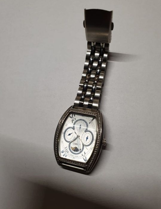 Ceas Christ Swiss Made gri, curea metal, unisex, stare buna