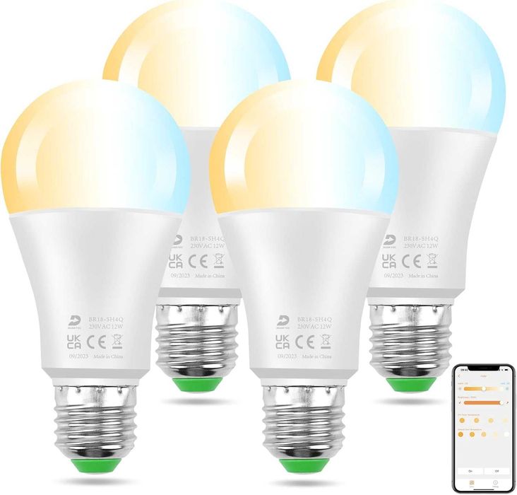 Комплект от 4 смарт LED крушки E27,12W,2700K–6000K, Bluetooth & Alexa