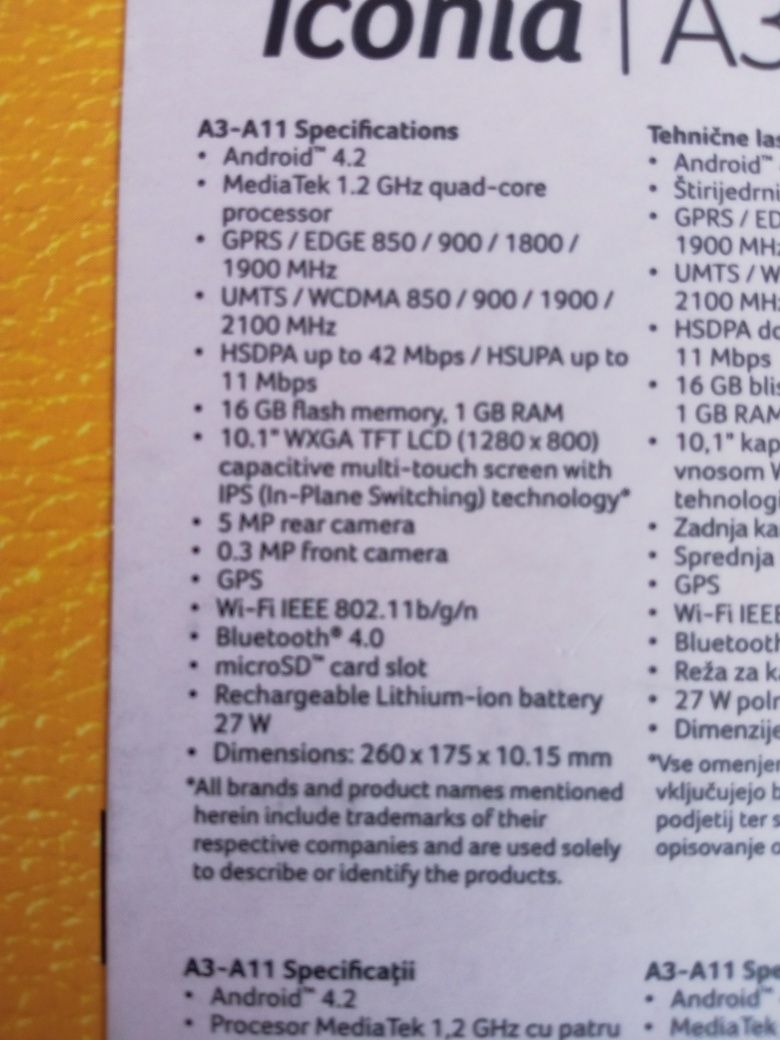 Таблет Acer Iconia A3