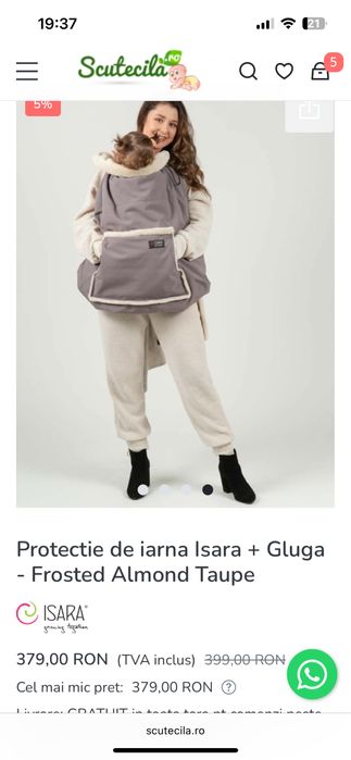 Protectie de iarna Isara + Gluga - Frosted Almond Taupe