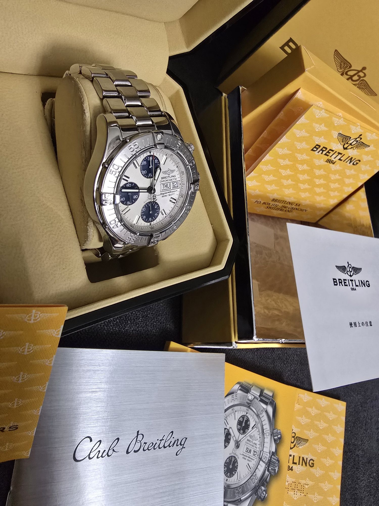 BREITLING Super Ocean Chronograph A13340 DayDate 500m Silver SS Men Au