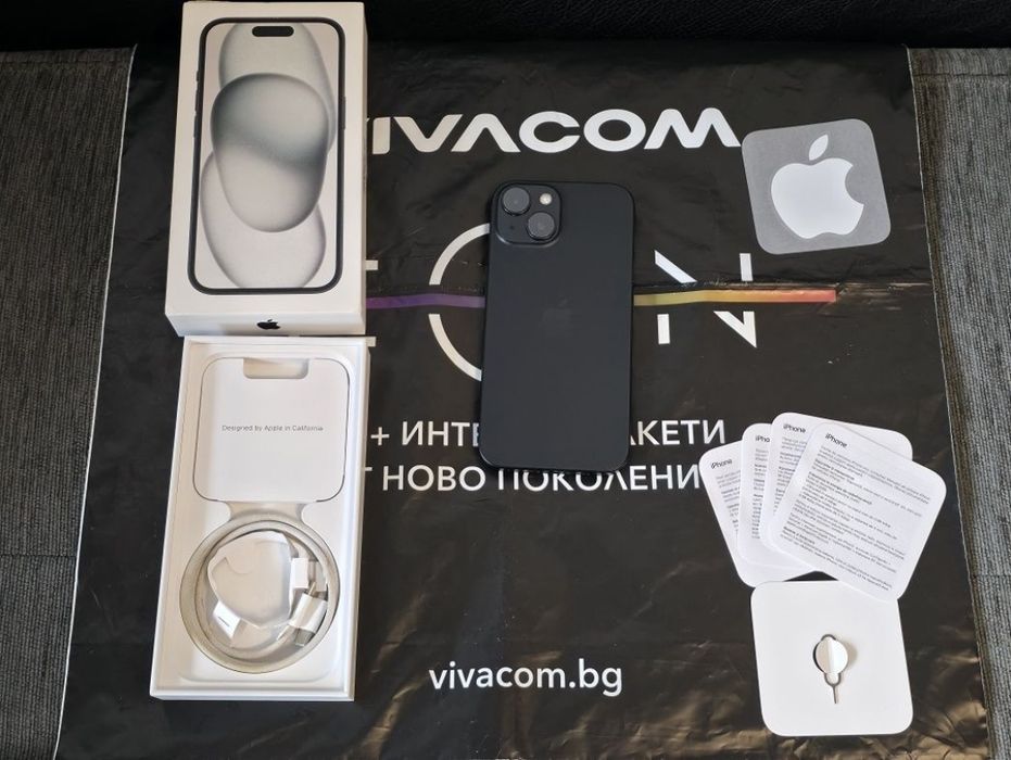 256GB iPhone 15 Гаранция Vivacom 2025г. Black / Черен