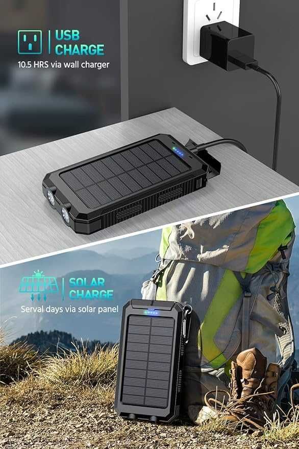 Power Bank солнечное зарядное устройство 36800 мАч+компас+ 2фонарика