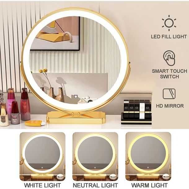 Set Lucia Masă de toaletă pentru machiaj cu oglindă led, scaun catifea
