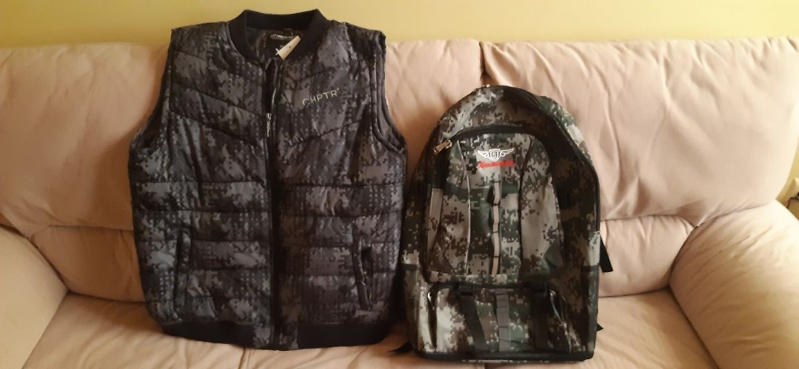 Rucsac+vesta camuflaj pentru pescuit