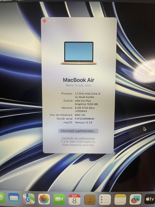 Macbook Air 13 Retina 2020 Gold - Intel i3 8GB RAM DDR4 256 SSD
