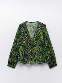 Bluza camasa Zara S verde-negru