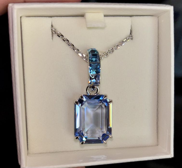 Pandantiv Millenia Swarovski octogonal, albastru, placat cu rodiu