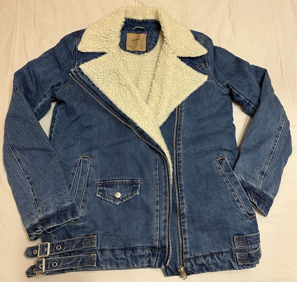 Jacheta groasa denim cu blanita, Pull&Bear, S
