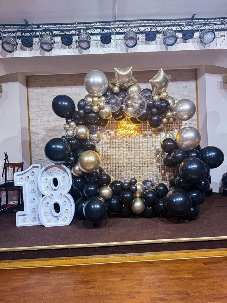 Decor baloane majorat 18 ani platforma cabina foto baloane heliu cifre