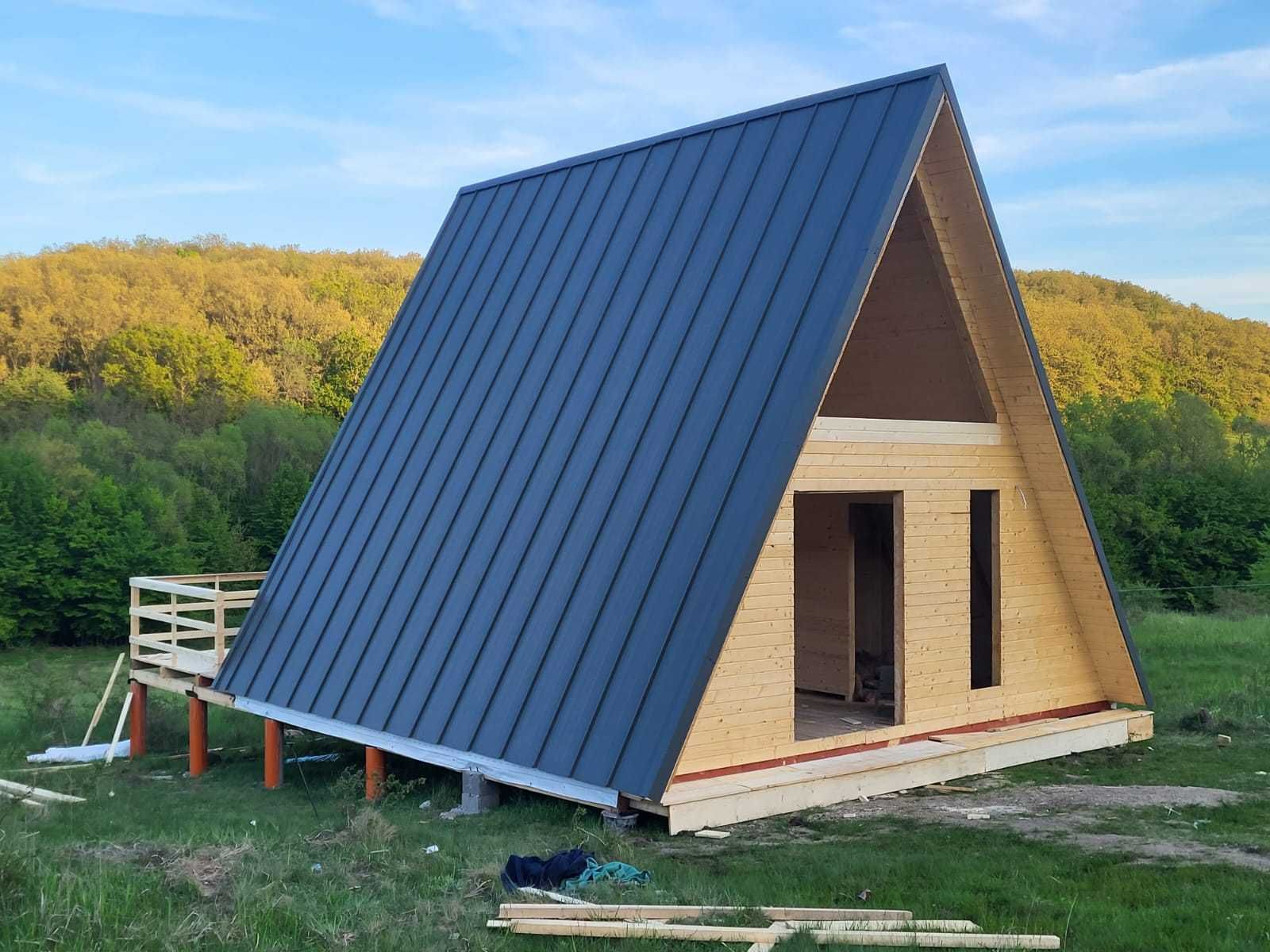 Cabana stil A-Frame, casa, terase si foisoare din structura de lemn