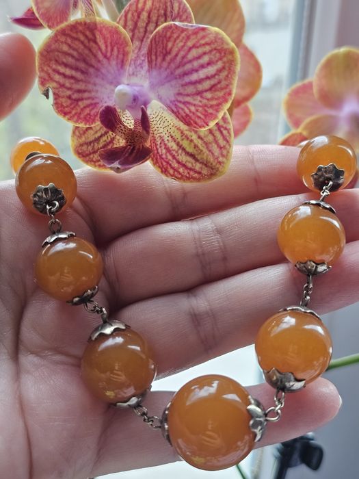 Руско (СССР) сребърно колие с кехлибар