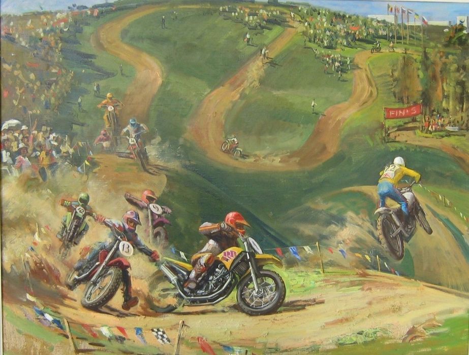 Tablou original „Motocross” – pictură în ulei pe pânză (105x80 cm)