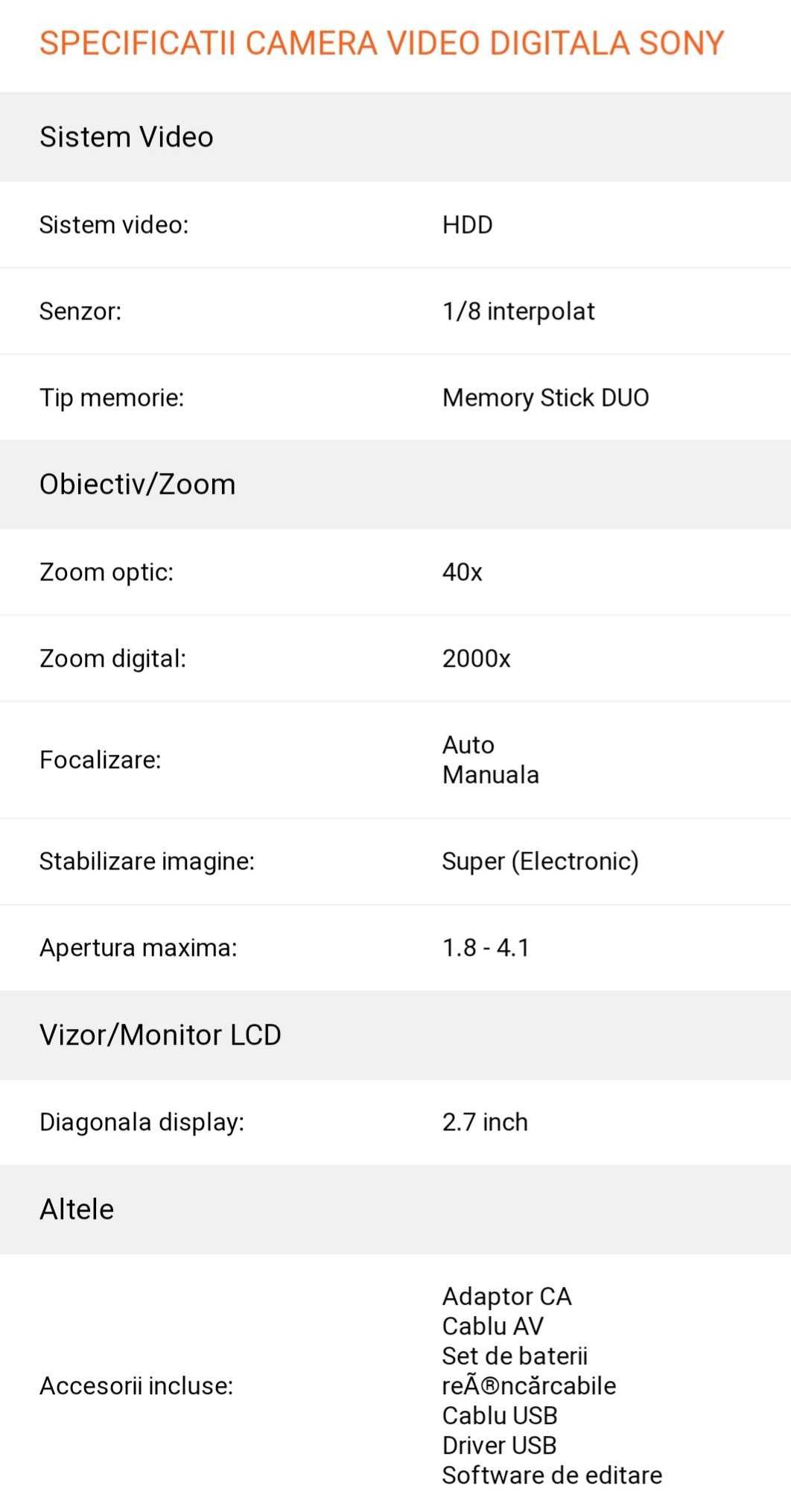 Vand camera video Sony DCR-SR35