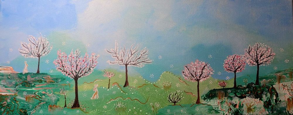 Tablou in acrilice: Peisaj linistitor, abstract, 20/50 cm