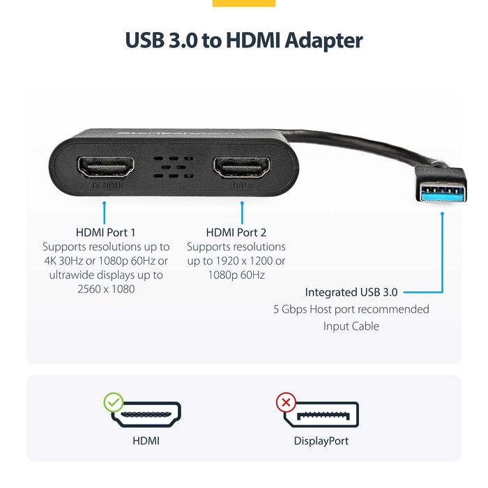 Adaptor USB3.0 la Dual HDMI, Convertor USB la 2 Monitoare HDMI Windows