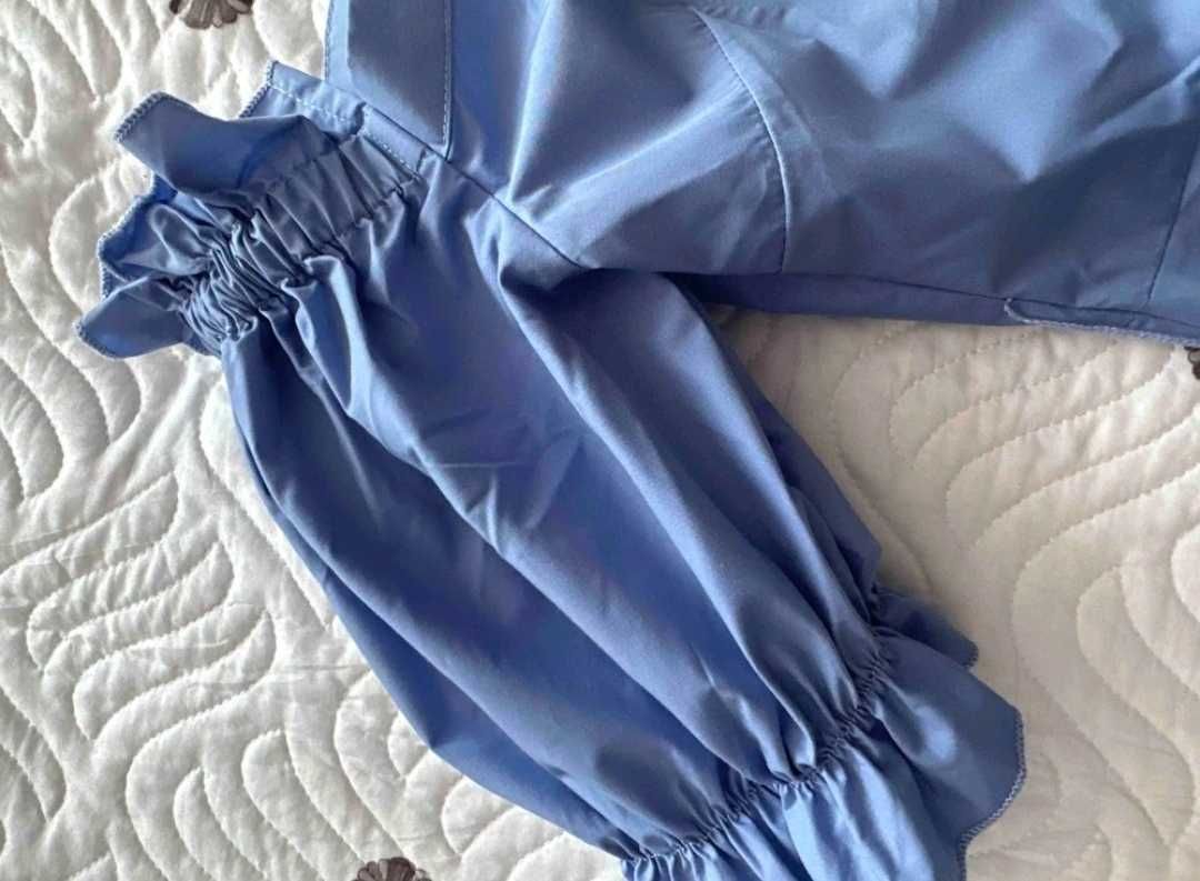 Кукленска дълга рокля в светло синьо с голи рамене XS (с етикет)