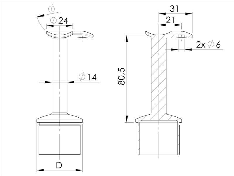 Suport mana curenta Balustrada Inox - Satin / Lucios