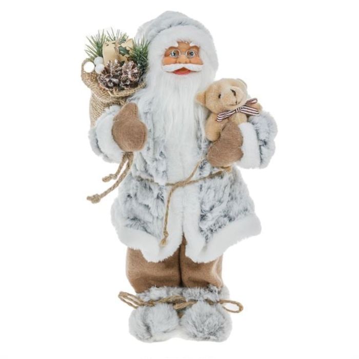 Figurina Mos Craciun Realist Alb Gri Blana si Ursulet 30cm