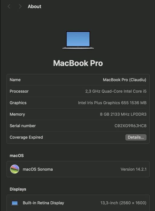 MacBook Pro 13 inch, 2018, 4 Thunderbolt ports, Touchbar