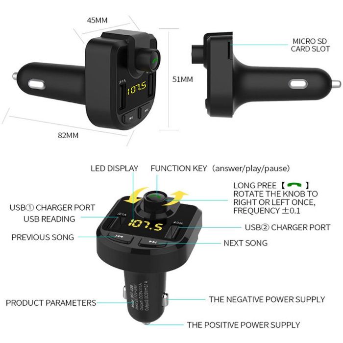 FM авто радио transmitter Bluetooth USB зарядно за телефон мултимедия