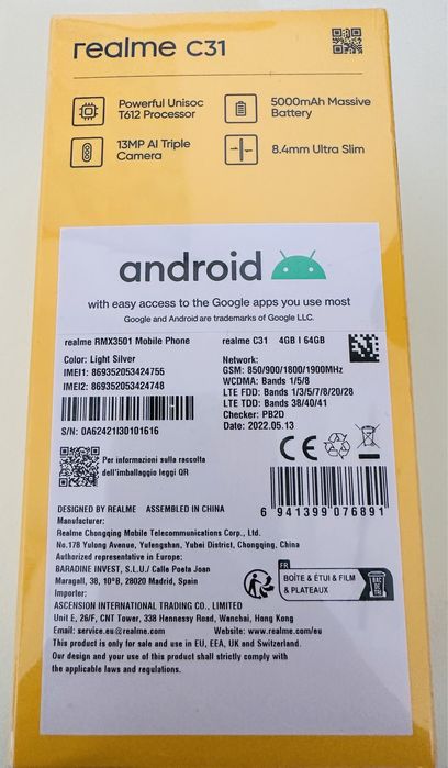 Vand Telefon mobil Android Realme C31, Dual SIM, 4GB RAM, 64GB, 4G