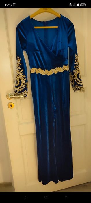 Salopeta catifea albastru-regal, model rar