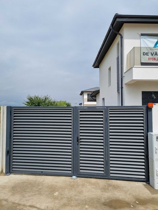 Gard si Porti din Jaluzele Metalice Gri Grafit Mat Ral 7024