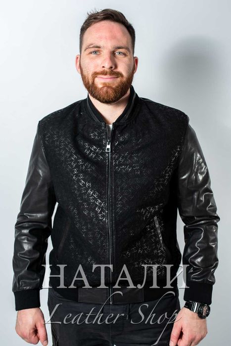 SALE Мъжки кожен бомбър Камен