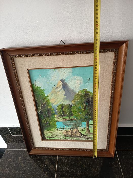 Tablou Vechi Deosebit Peisaj Pictat/Semnat Rama Din Lemn
