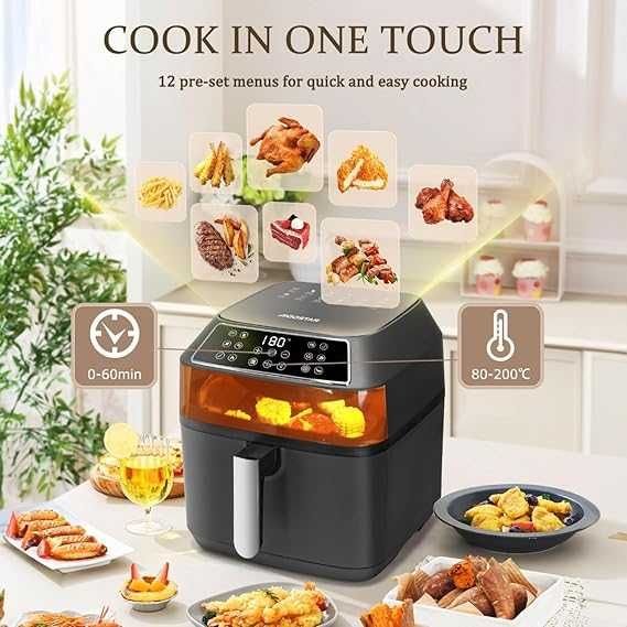 Air Fryer Aigostar с рецепти, 8L, 1700W, 12 Програми, книжка с рецепти