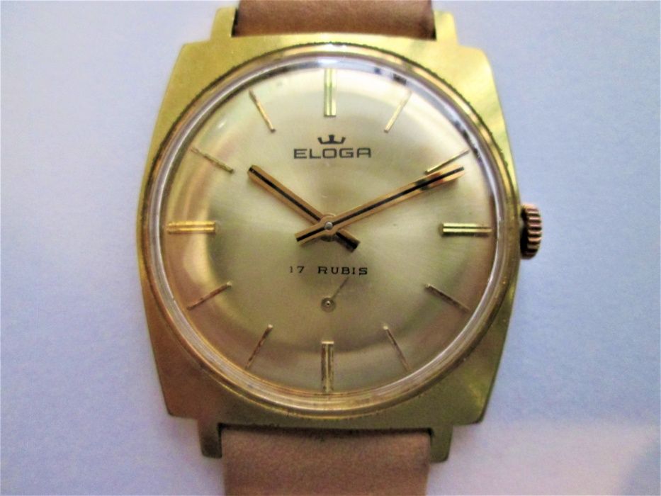ceas Eloga Elvetian an 1960 carcasa placata cu aur ,dreptunghiular