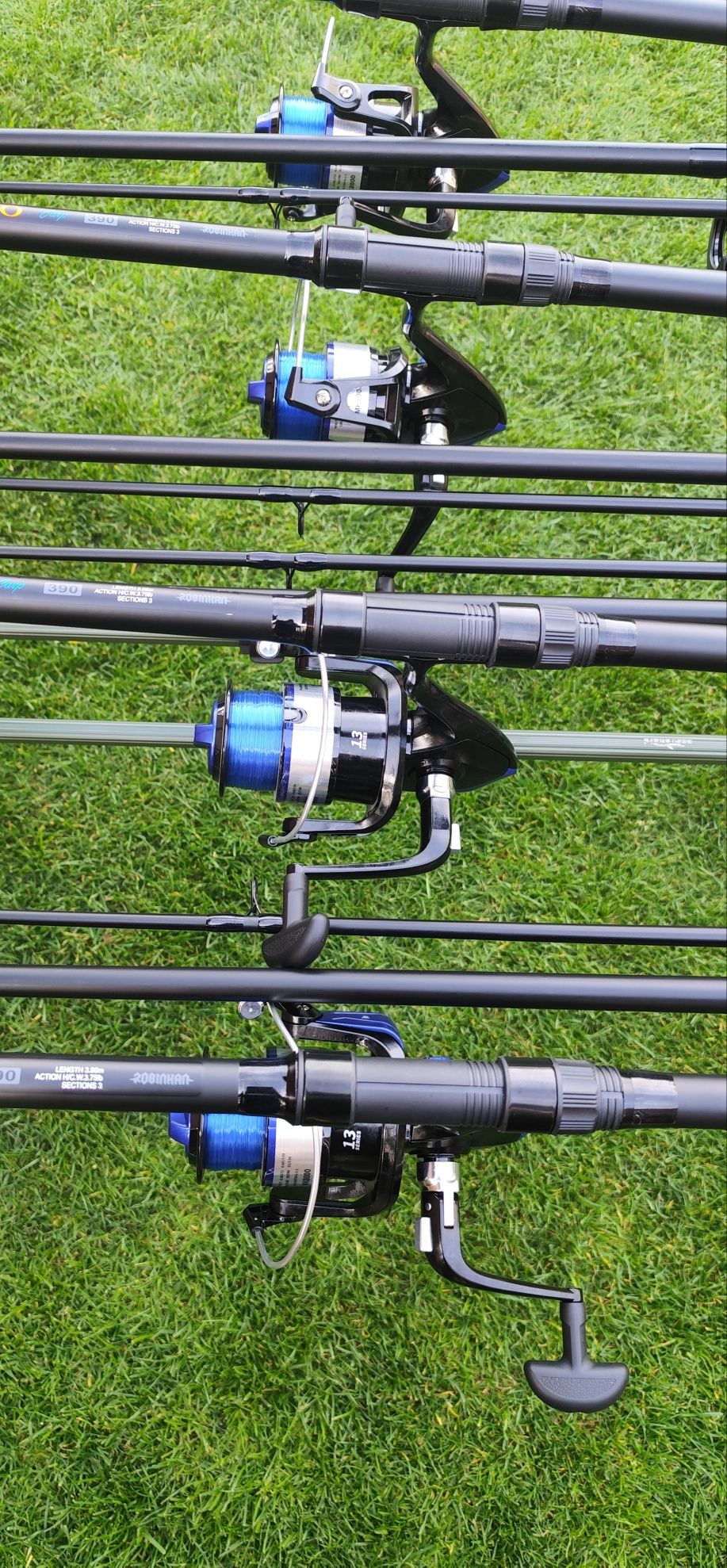 Set 4 Lansete Carbon 3,90m,3 Segm+4 Mulinete 8000+Rod Pod Echipat
