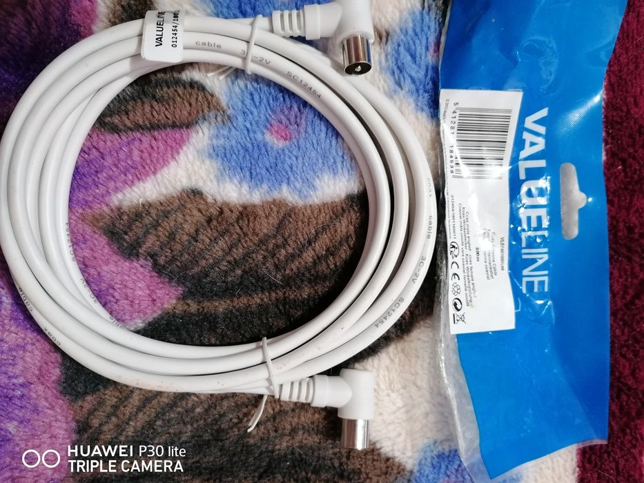 Cablu TV  coaxial, mufat 90 grade, tata-mama, 3m Valueline