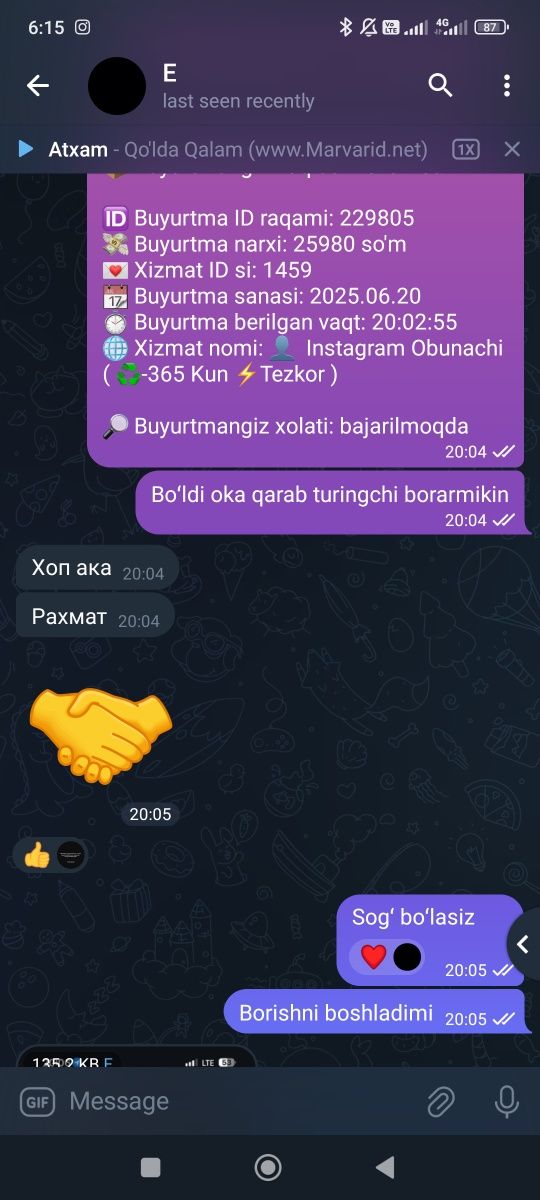 Arzon narxlarda nakrutka xizmati