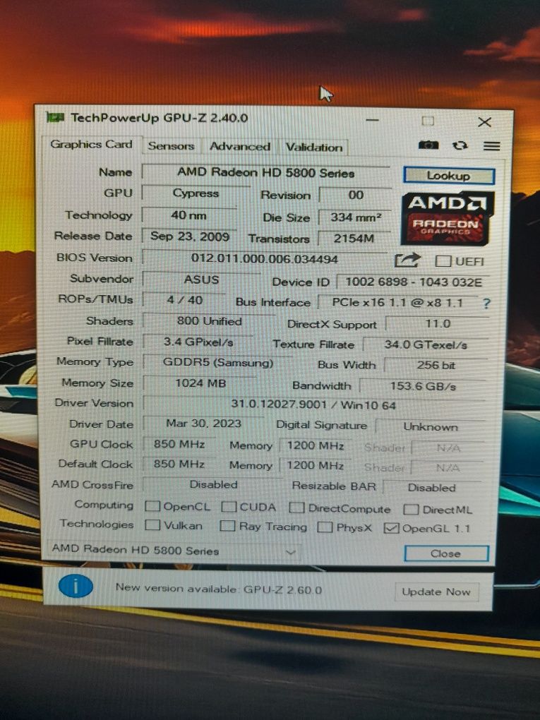 Видео карта ASUS AMD HD 5850 1gb.