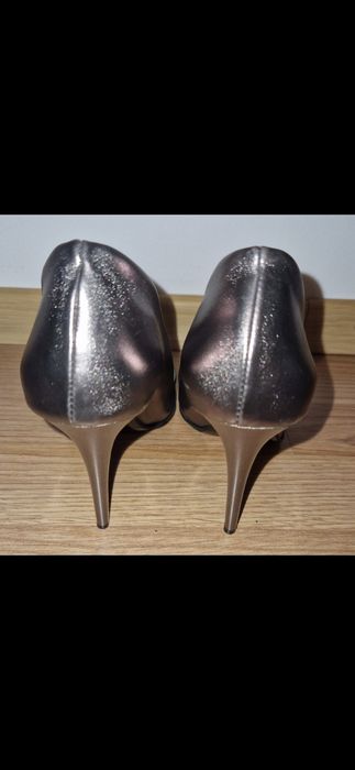 Pantofi piele stiletto metalici