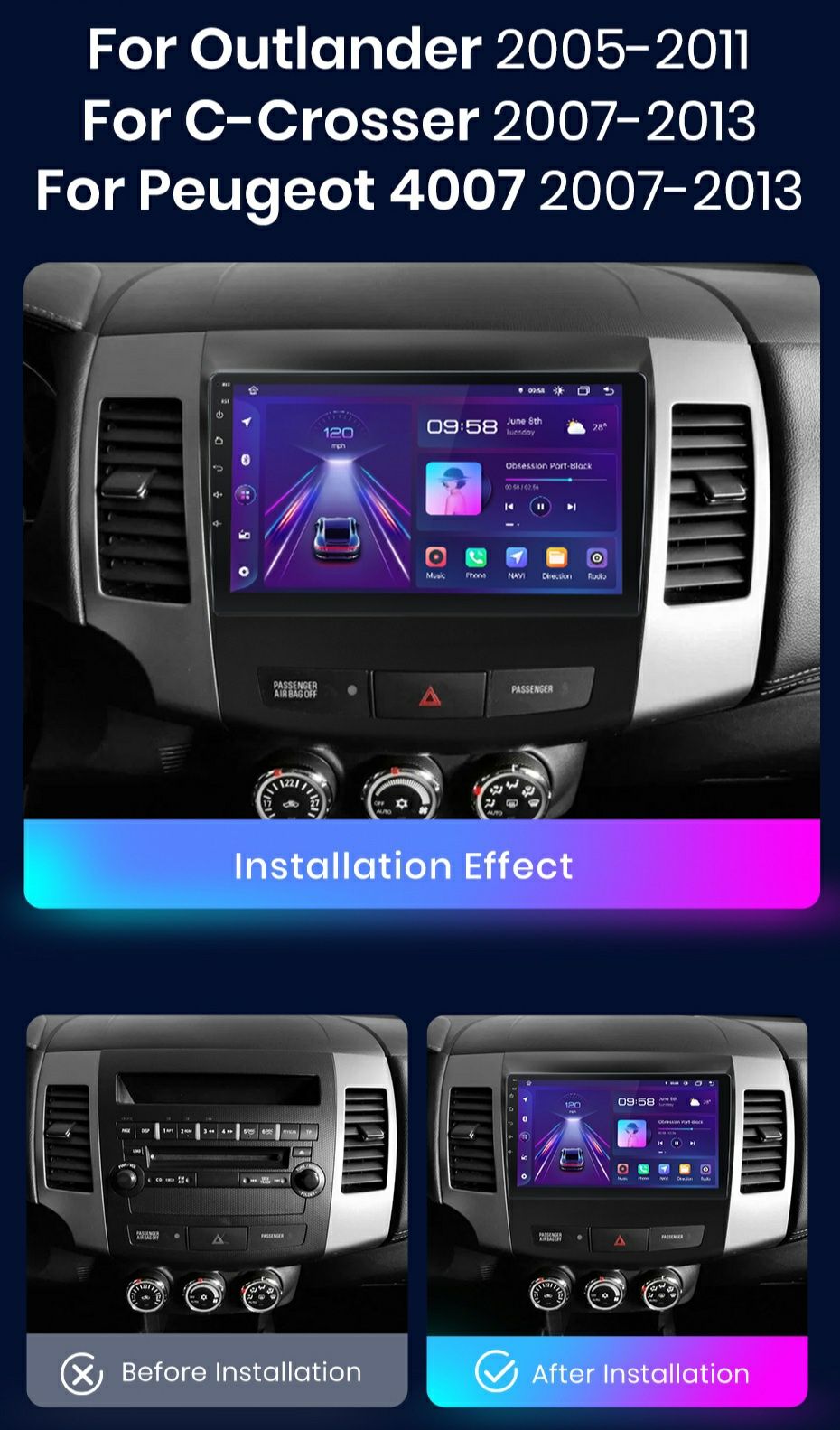 Navigatie Android pt. Mits.Outlander/Citroen C-Crosser/Peugeot 4007