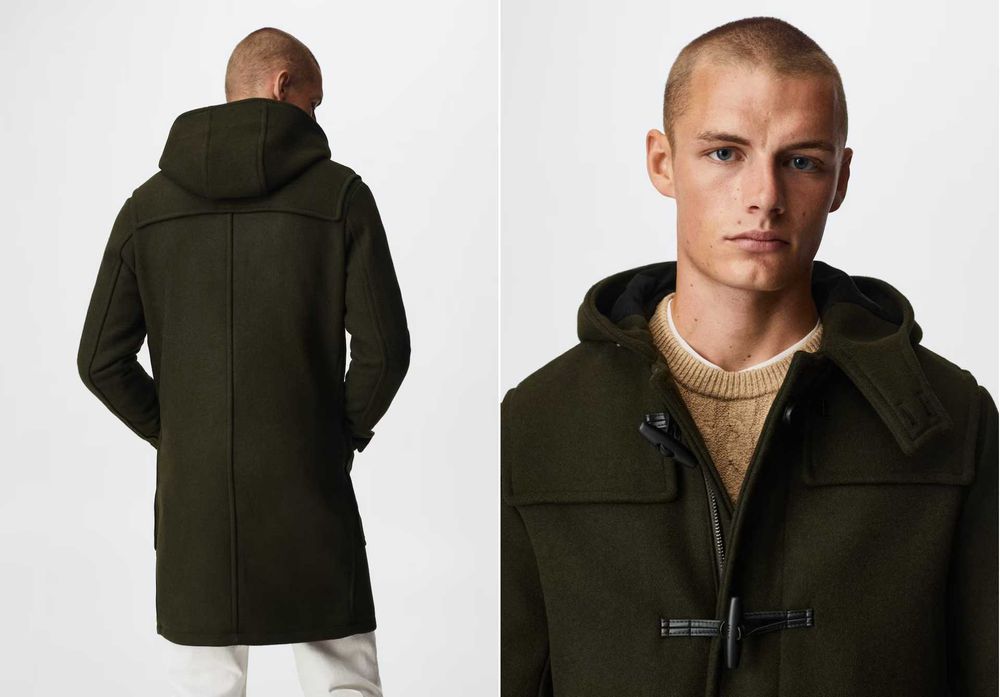 Palton de lana cu gluga NOU