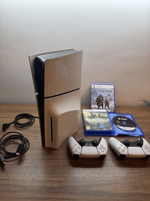 Playstation 5 Slim Disk PS5 + 2 DualSense Cotroller + FC24, God of War
