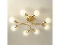 Plafoniera tip candelabru cu 8 brate, design retro, metal auriu, E27