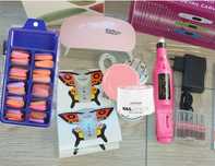 Set Lampa + Freza Unghii 100 Tipsuri Unghii Colorate False Gel Constru