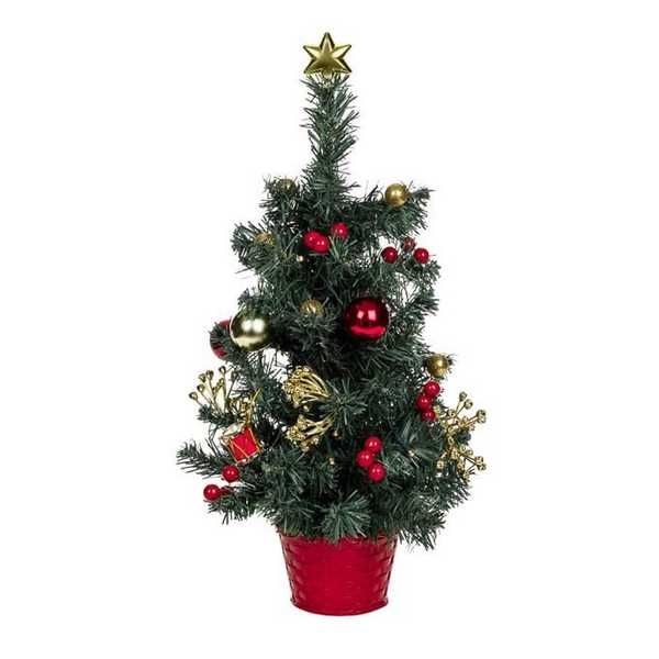 Декоративна коледна елха с червени топки в саксия, 20 LED, 50см