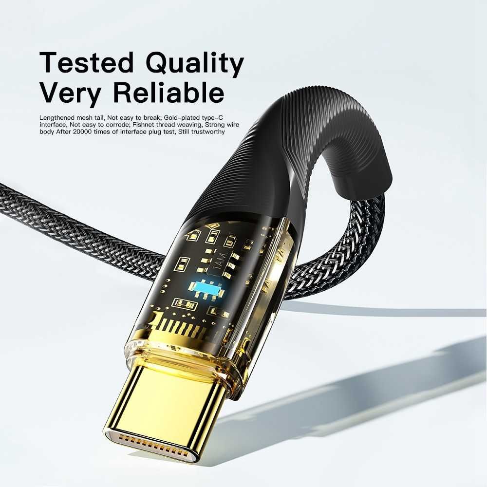 2M Cablu USB-A la USB-C, LED, 100W, 7A, SuperDart, PD, QC4.0, FCP