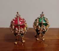 Cutiute bijuterii oua Faberge miniaturale din bronz emailat, piese deo