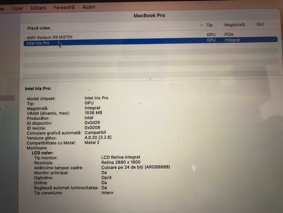 MacBook Pro 15, 2015 Retina, 2,5 GHz i7, 16 GB,SSD 500 GB,stare f buna