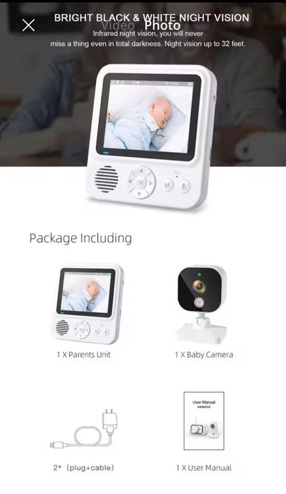 Nou Baby Monitor portabil bebelusi 2.4ghz,300m,8 melodii,termometru