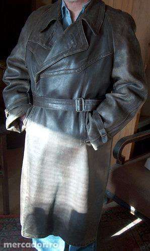 mantou bărbătesc vintage 1930 - 1940, din piele de viţel